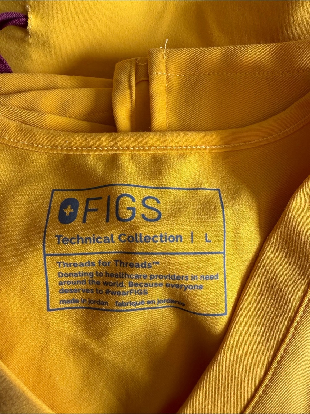 FIGS Women’s Golden Yellow Scrub Set with Maroon Drawstring - Picture 2 of 3